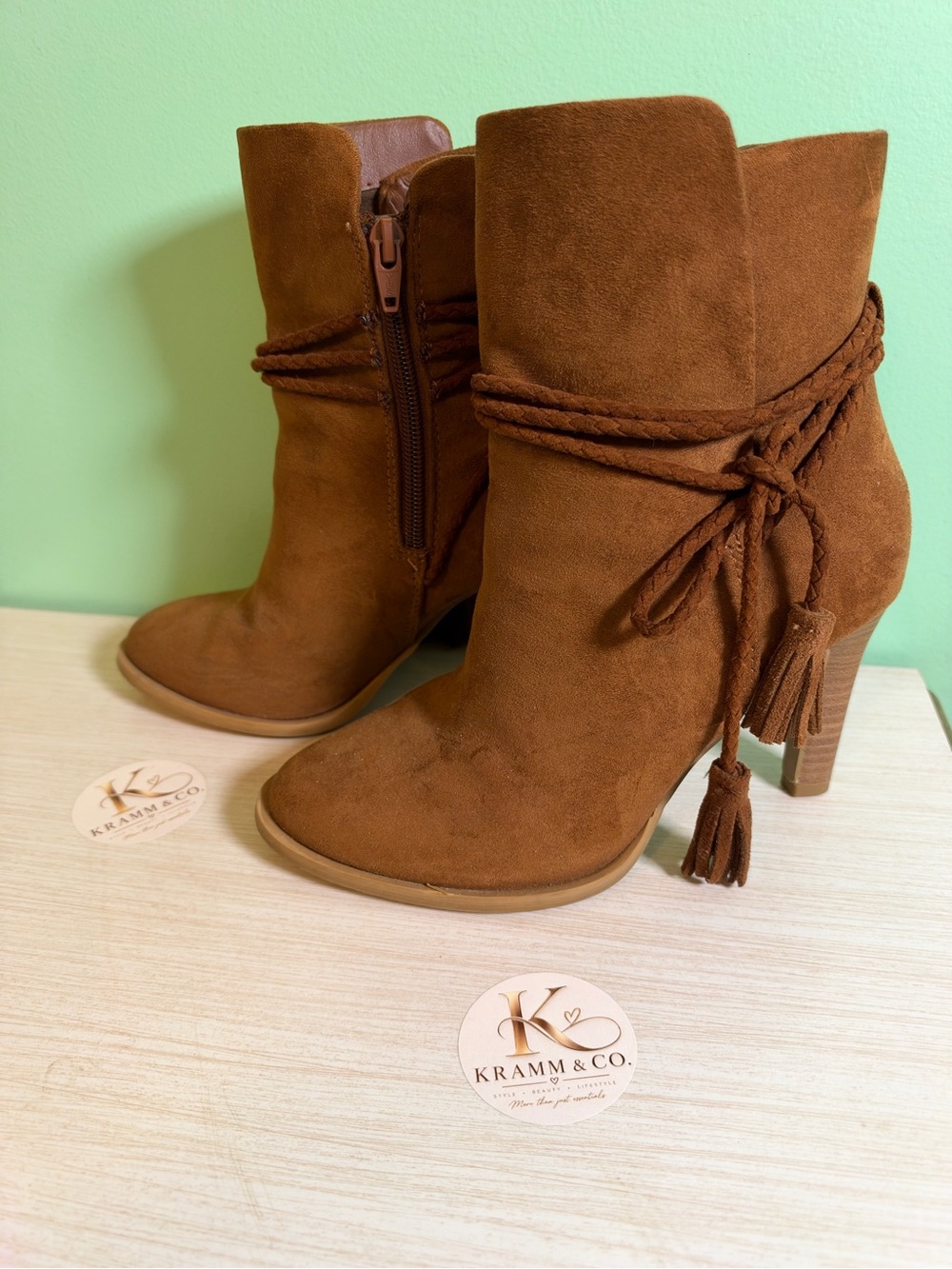 Universal Thread Chestnut Brown Suede Tassel Wrap Ankle Boots